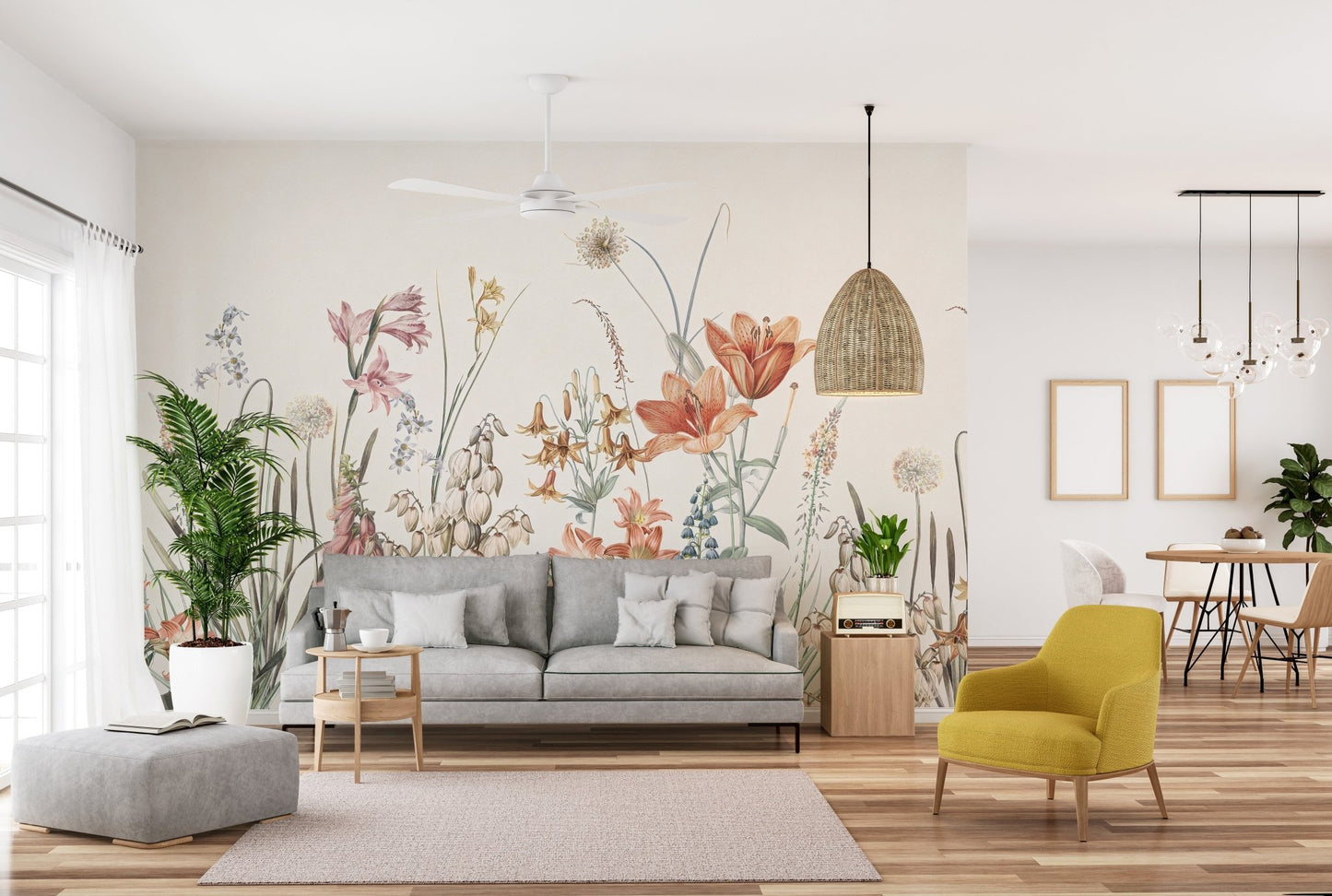 Elegant hand-painted flowers wallpaper art, A420