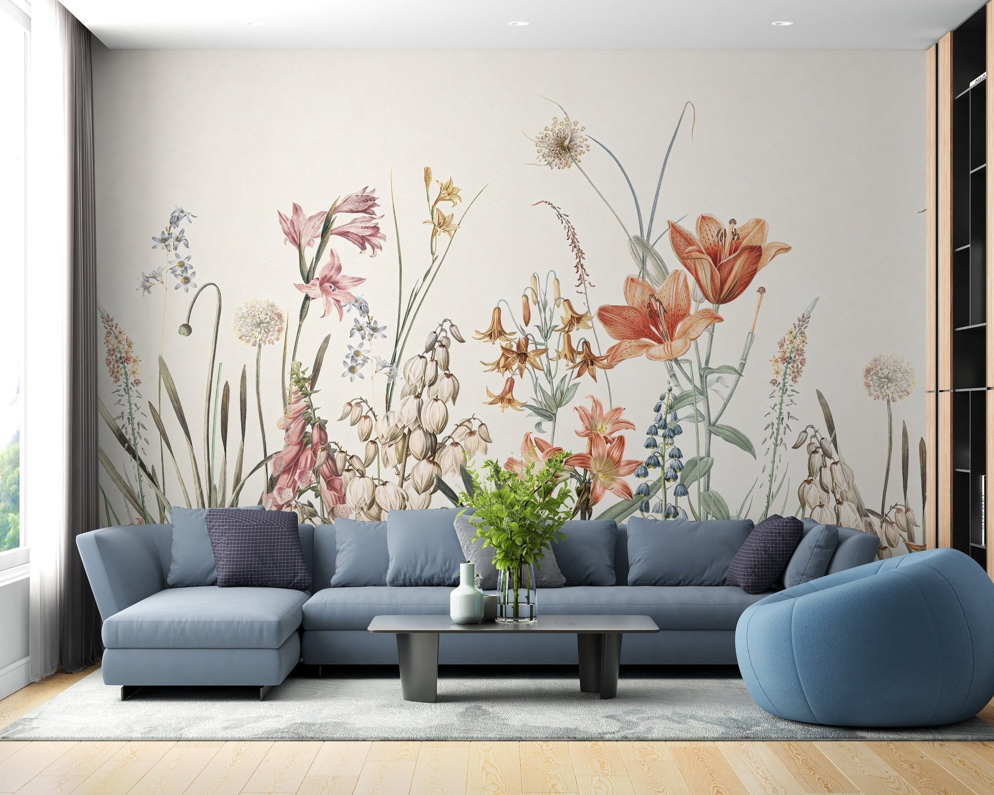 Stylish floral wallpaper with painted art, A420