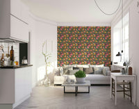 A peaceful flower design mural on decorative wallpaper.

