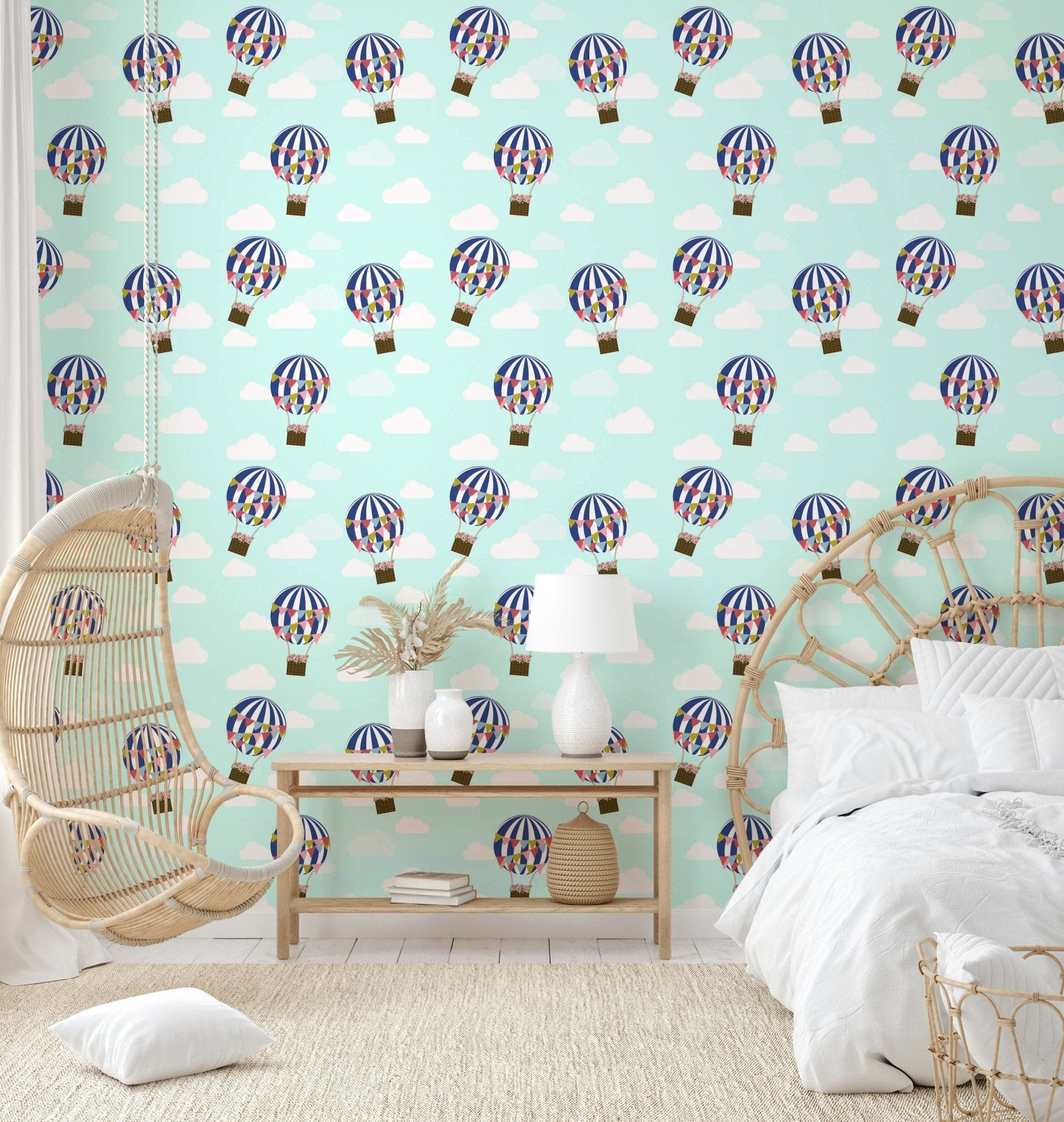 Blue striped hot air balloon mural

