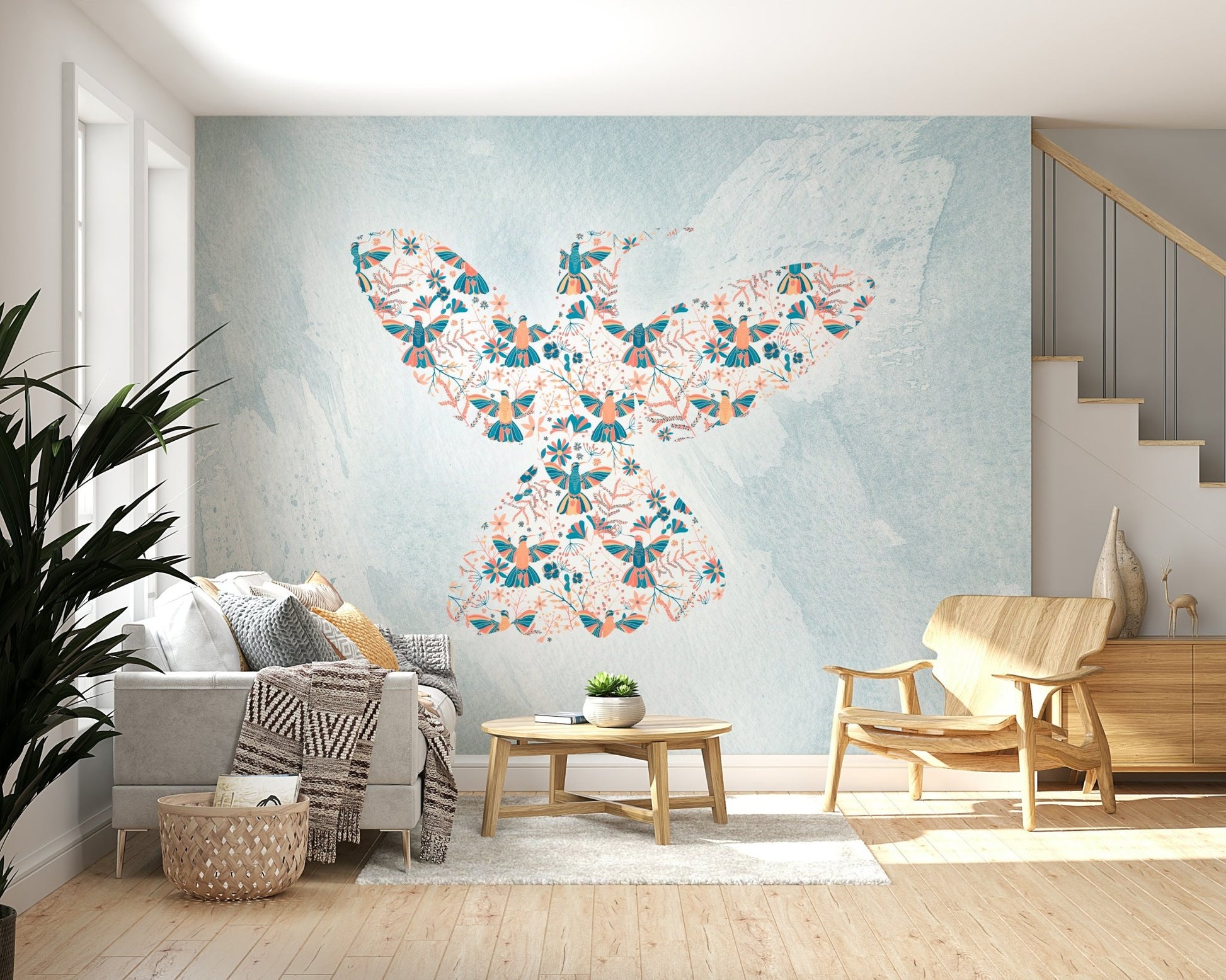 A serene dining space showcasing the large Hummingbird graphic.