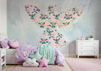 The artistic pattern of the Floral Hummingbird wallpaper mural.