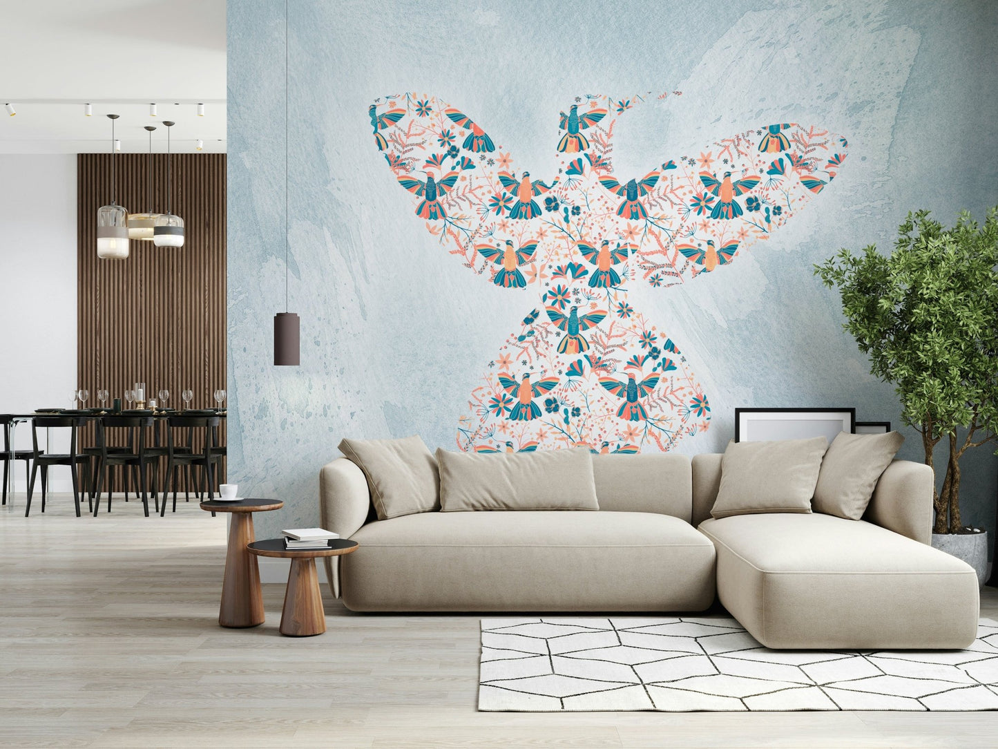 Office area with the tranquil, graceful Hummingbird Mural.