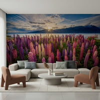 A beautiful modern art wall mural of delicate flowers.