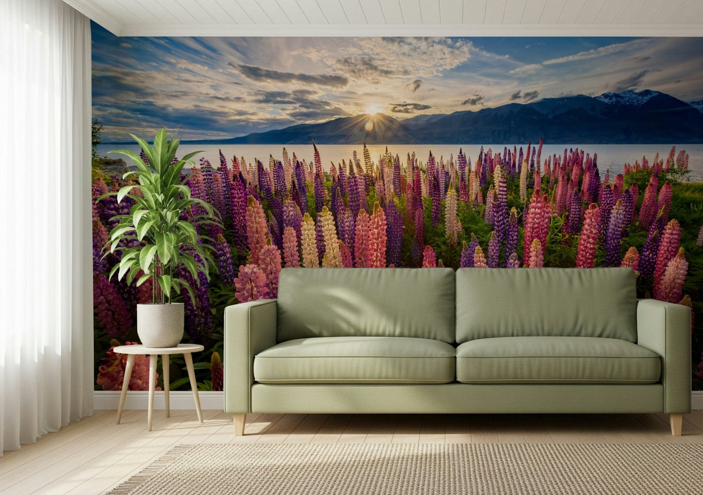 A serene subtle flower wall mural for tranquil decor.