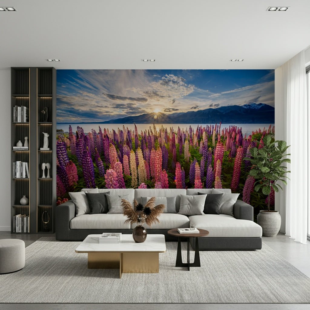 An artistic delicate bloom mural on scenic wallpaper.