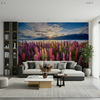An artistic delicate bloom mural on scenic wallpaper.