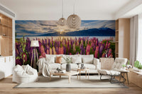 A graceful subtle flower wall mural in soft, elegant tones.