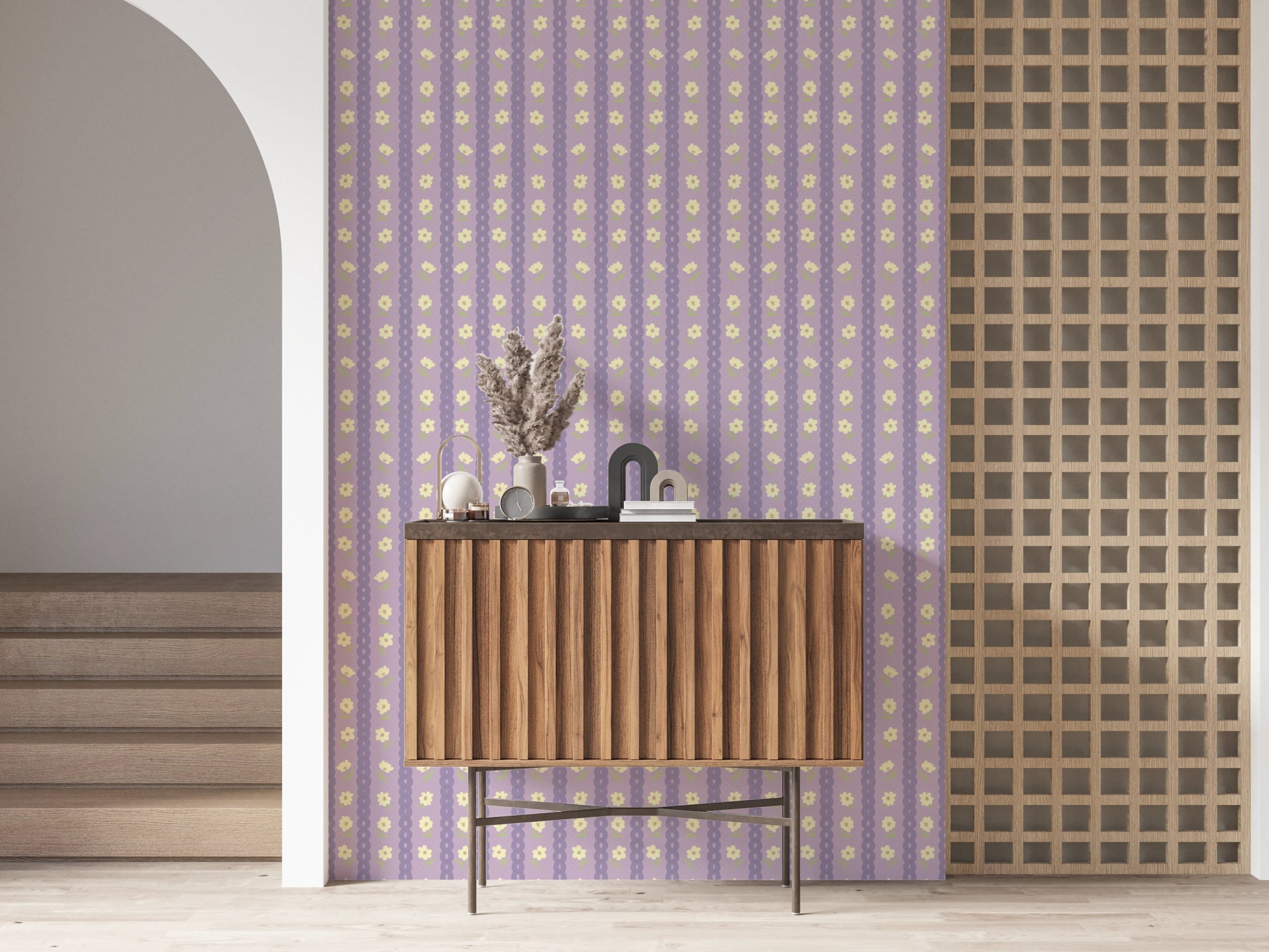 Floral Lavender Stripe Wallpaper⁠