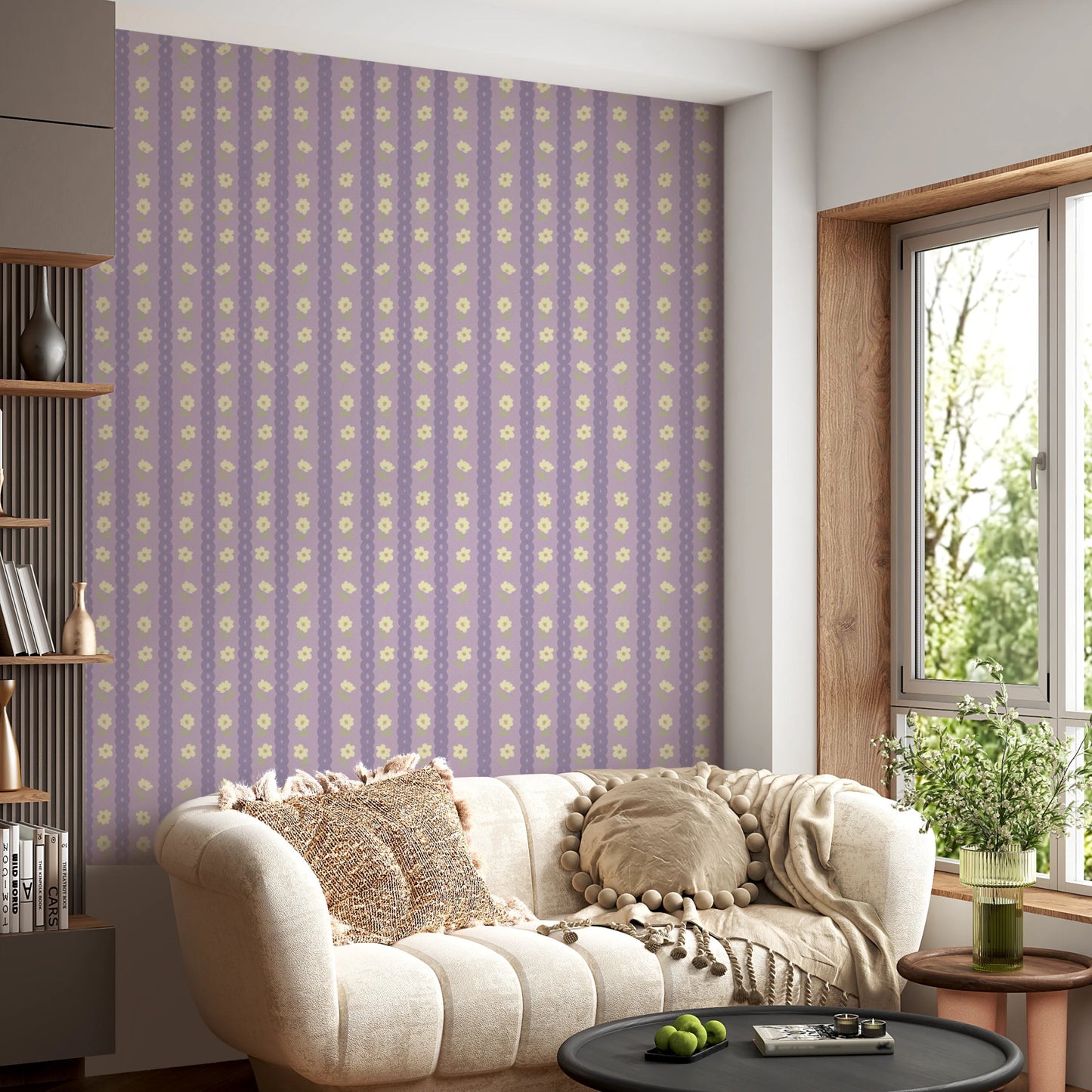 Floral Lavender Stripe Wallpaper⁠