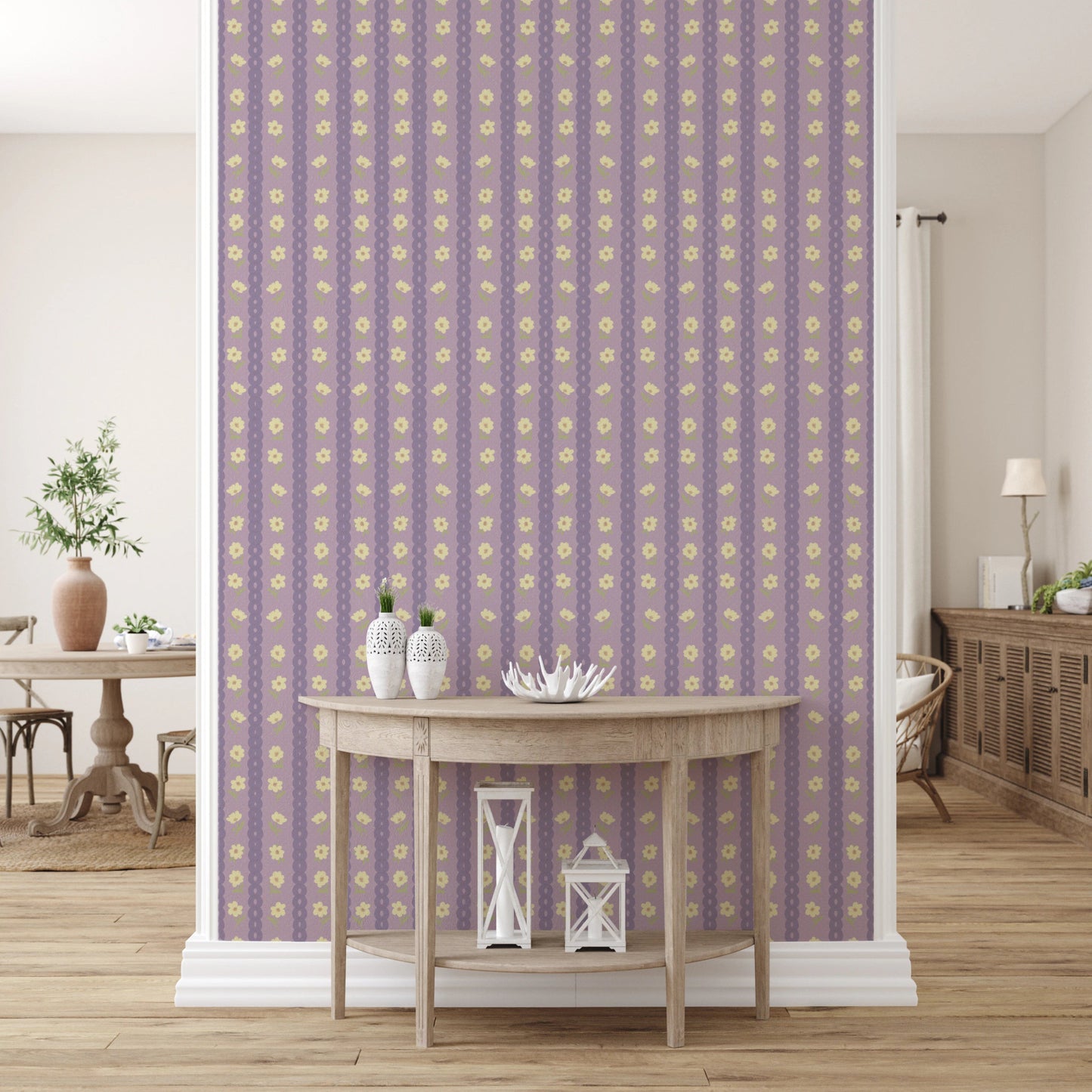 Floral Lavender Stripe Wallpaper⁠