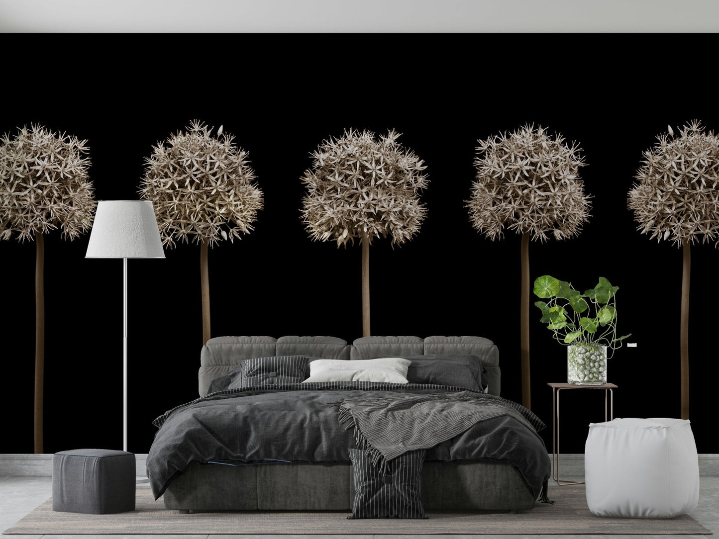Tall stems against black background.

