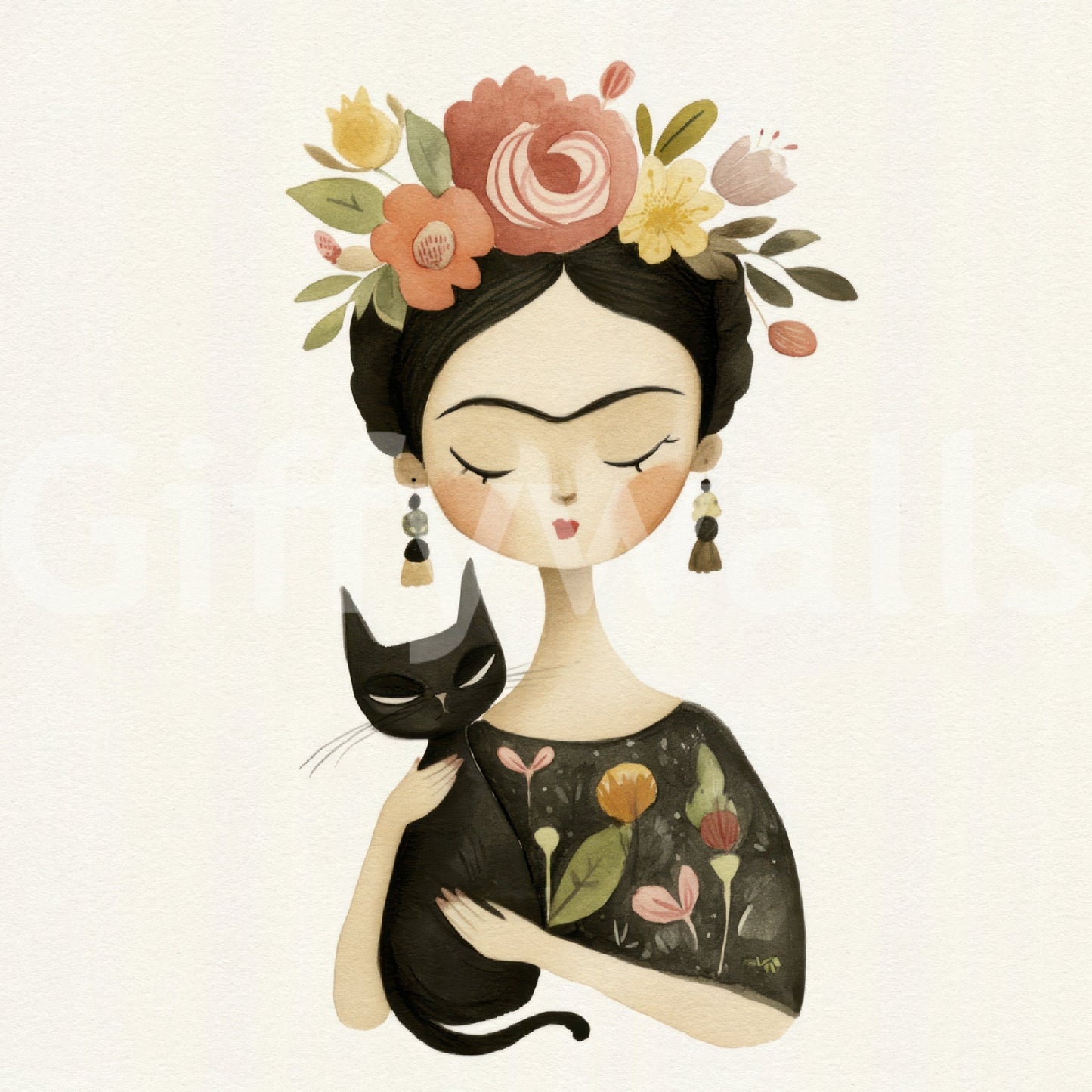 Floral and figure-based mural in moody, rich colors

