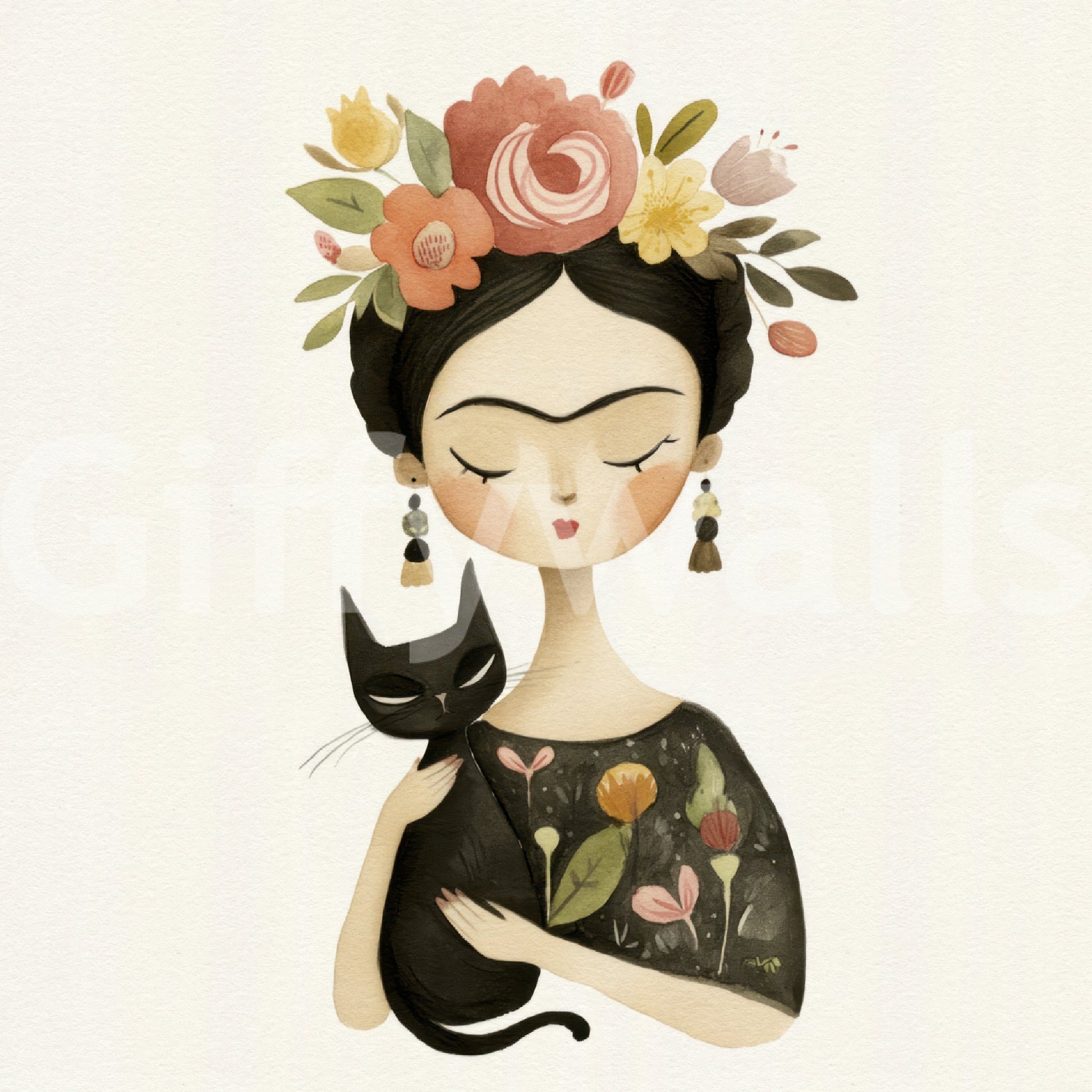 Floral and figure-based mural in moody, rich colors

