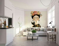 Romantic mural with blooms and mysterious night tones

