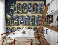 Sophisticated floral nightscape garden wallpaper with rich botanical details.