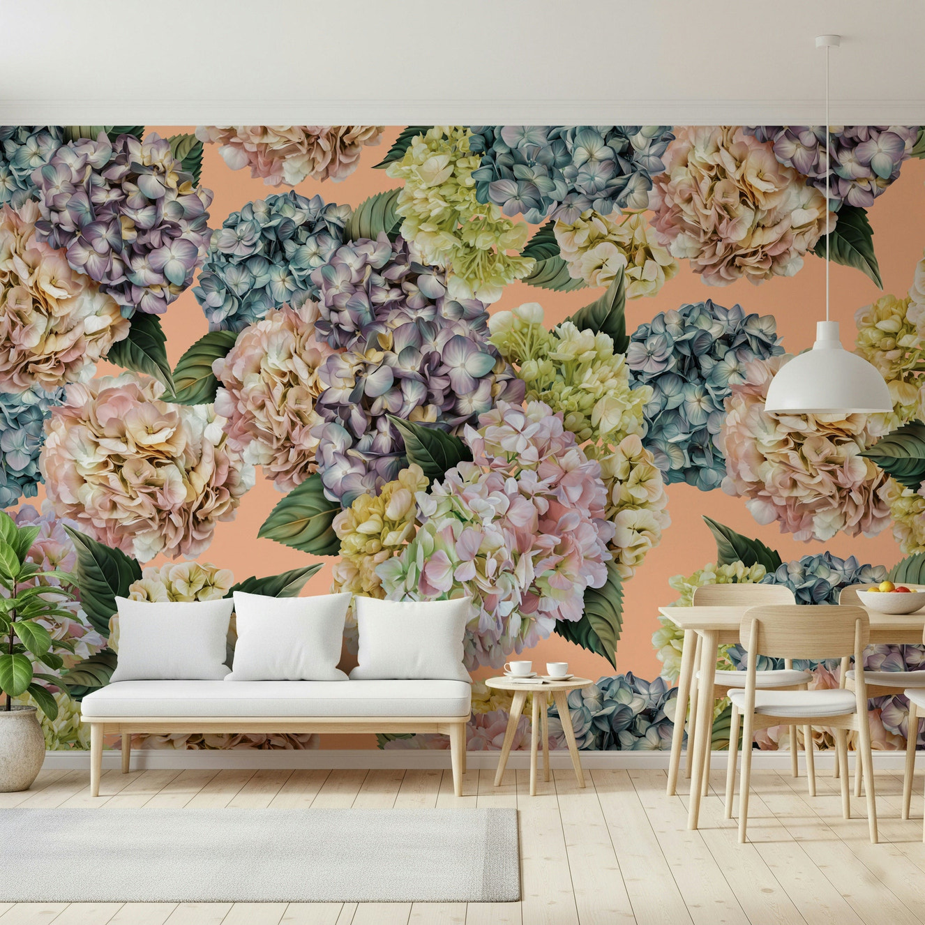 A beautiful pastel floral wallpaper mural for a modern home.