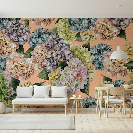 A beautiful pastel floral wallpaper mural for a modern home., GD5215