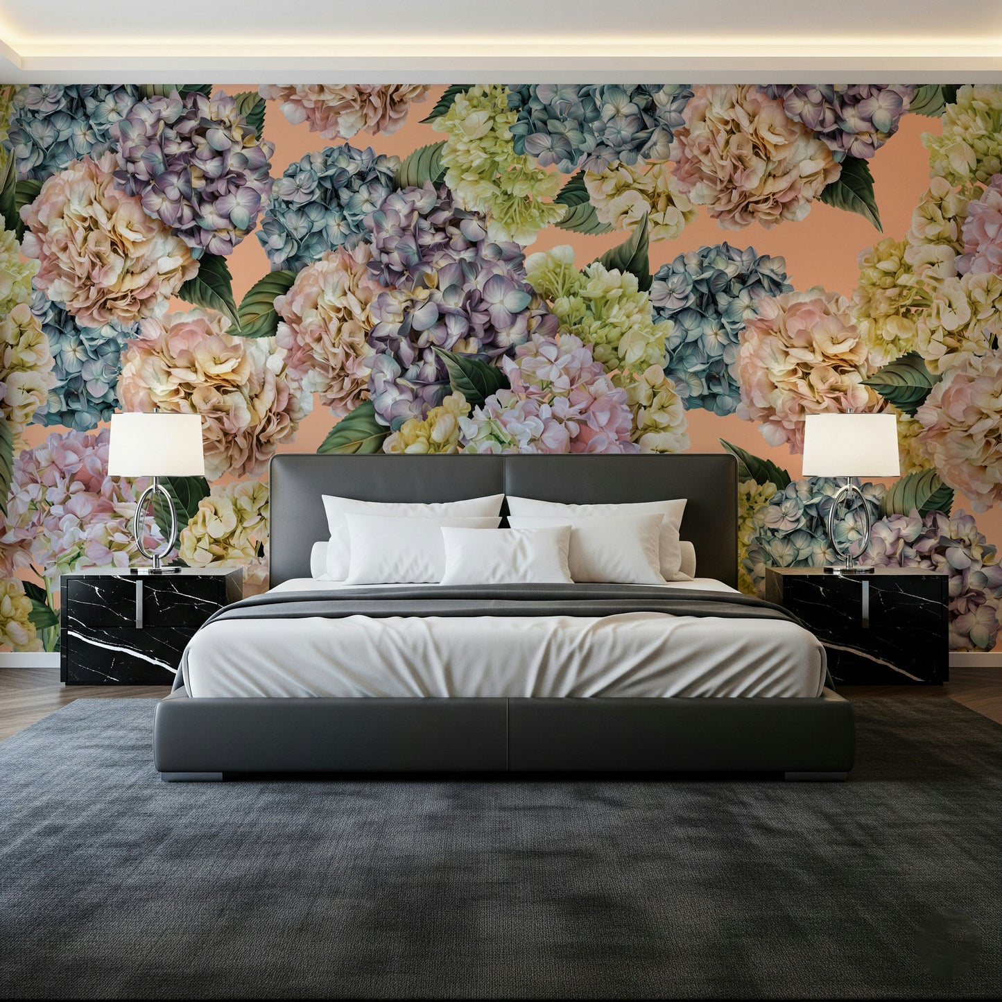 A beautiful modern art wall mural of delicate flowers.