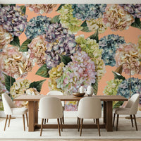 A peaceful flower design mural on decorative wallpaper.