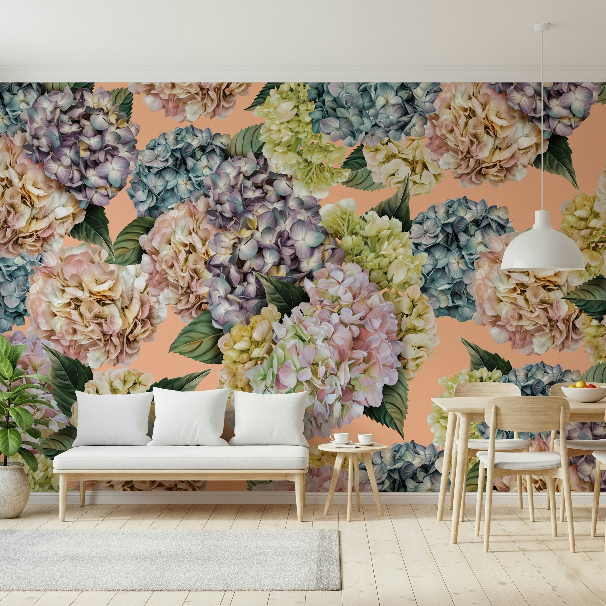 A beautiful pastel floral wallpaper mural for a modern home.