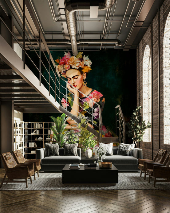 Floral mural of famous Mexican muse with vivid colors, GD2137