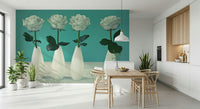 Minimalist Floral Quartet design peel and stick wallpaper accents room.