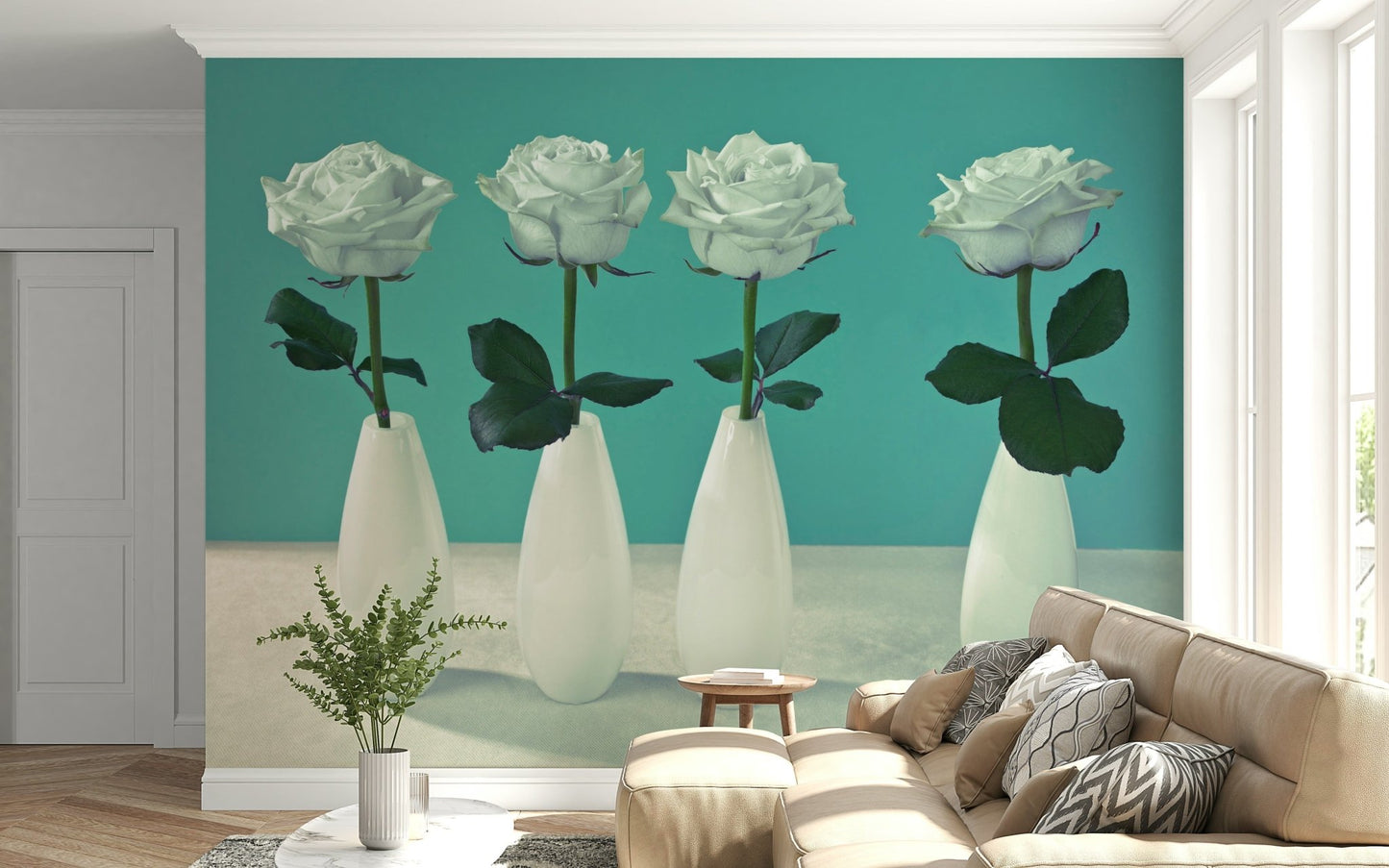 Serene Floral Quartet peel and stick wallpaper perfect accents.