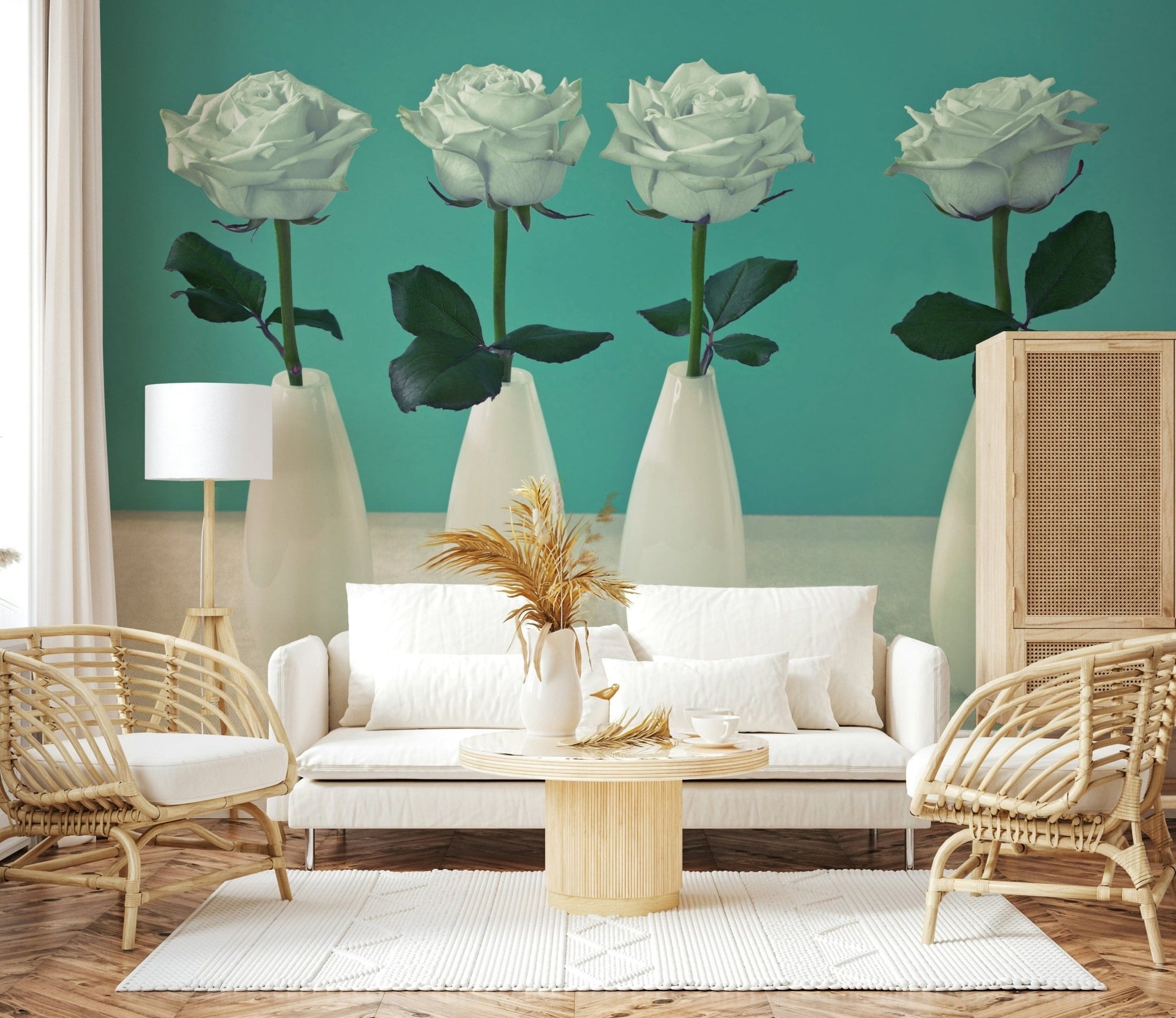 Modern flower quartet wallpaper for walls aqua backdrop aesthetic., GD7117
