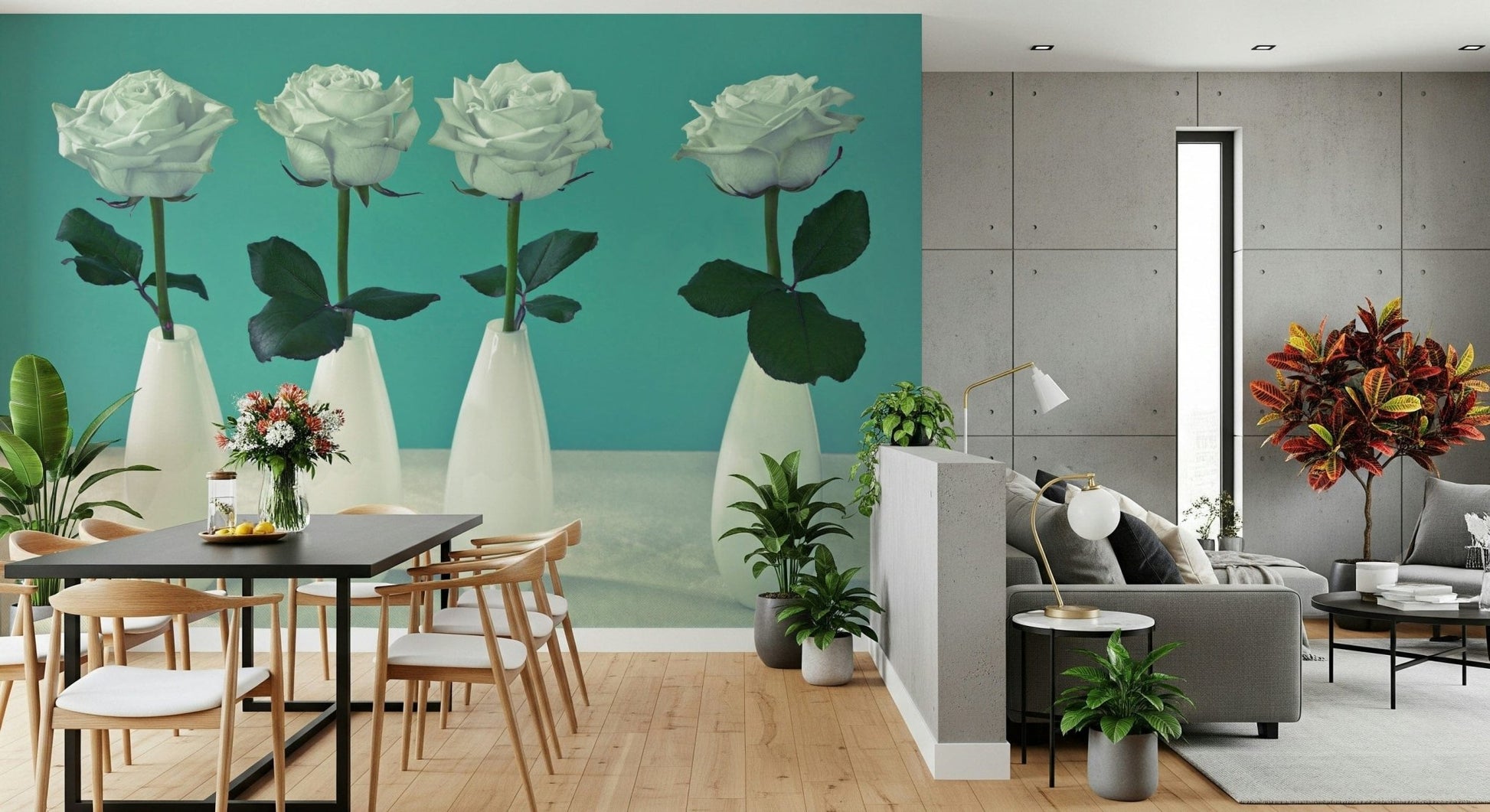 Rose bouquet arrangement wallpaper mural minimal design clean.