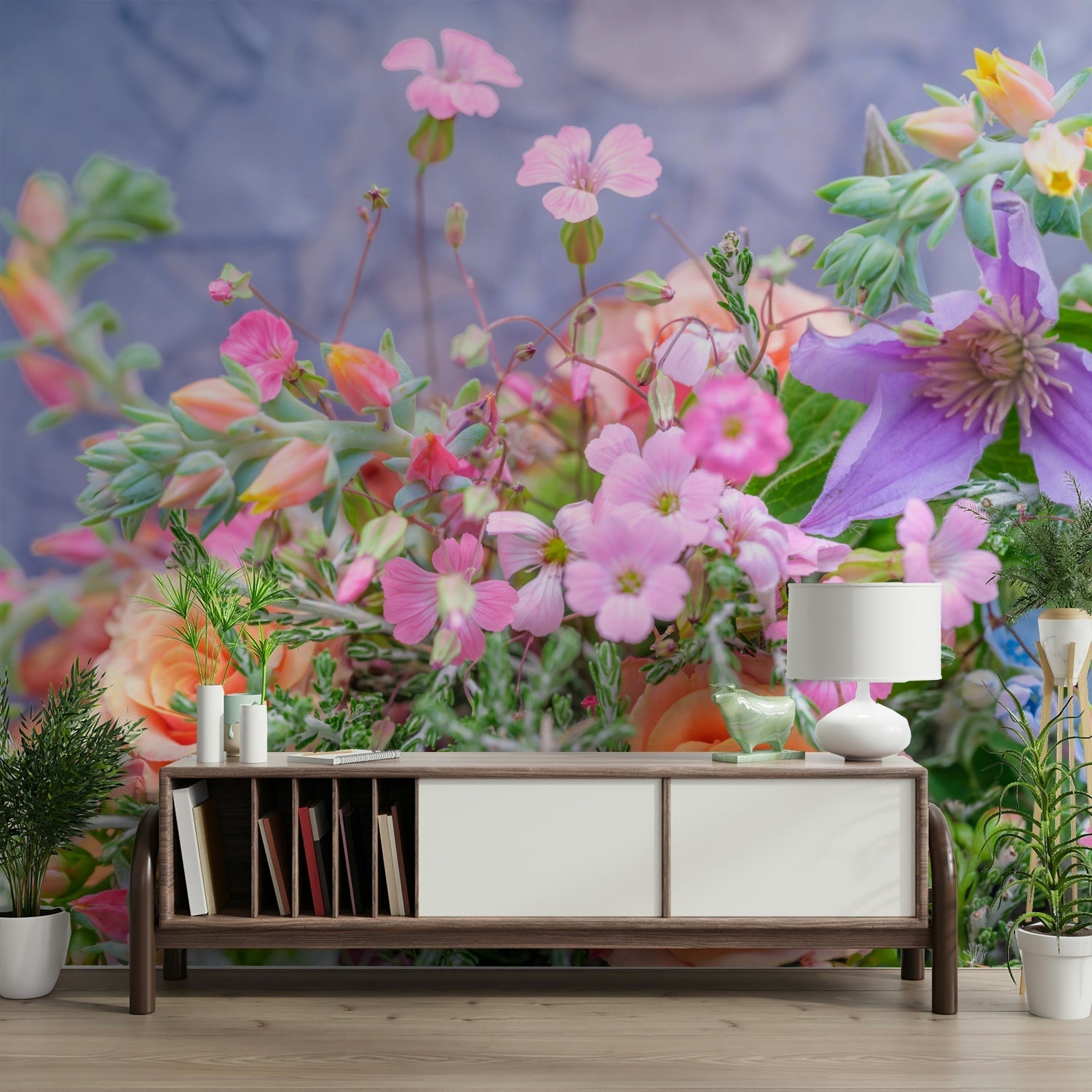 The mural gives a feeling of quiet, natural beauty.

