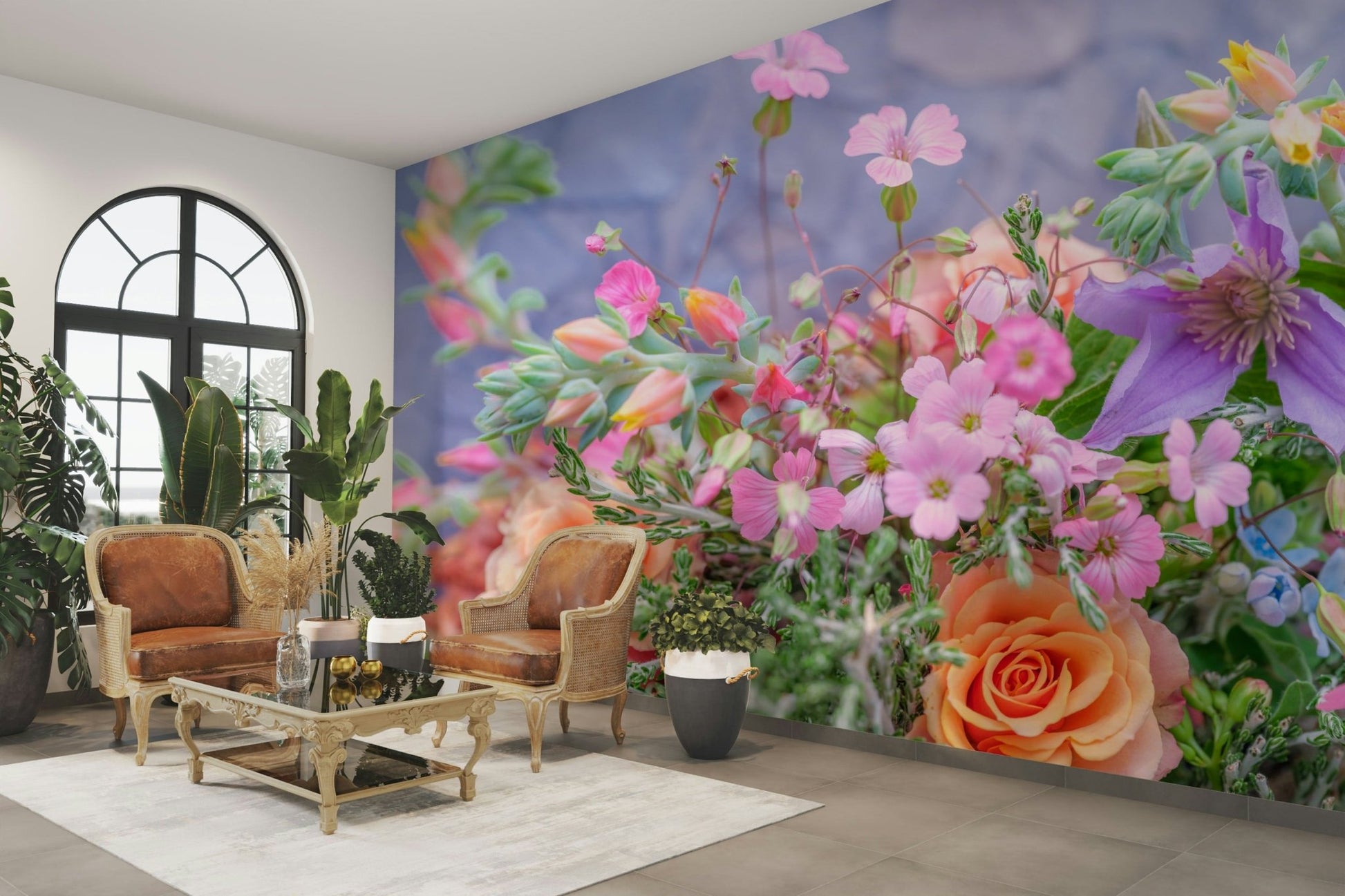 The flowers and foliage are vibrant and radiant.

