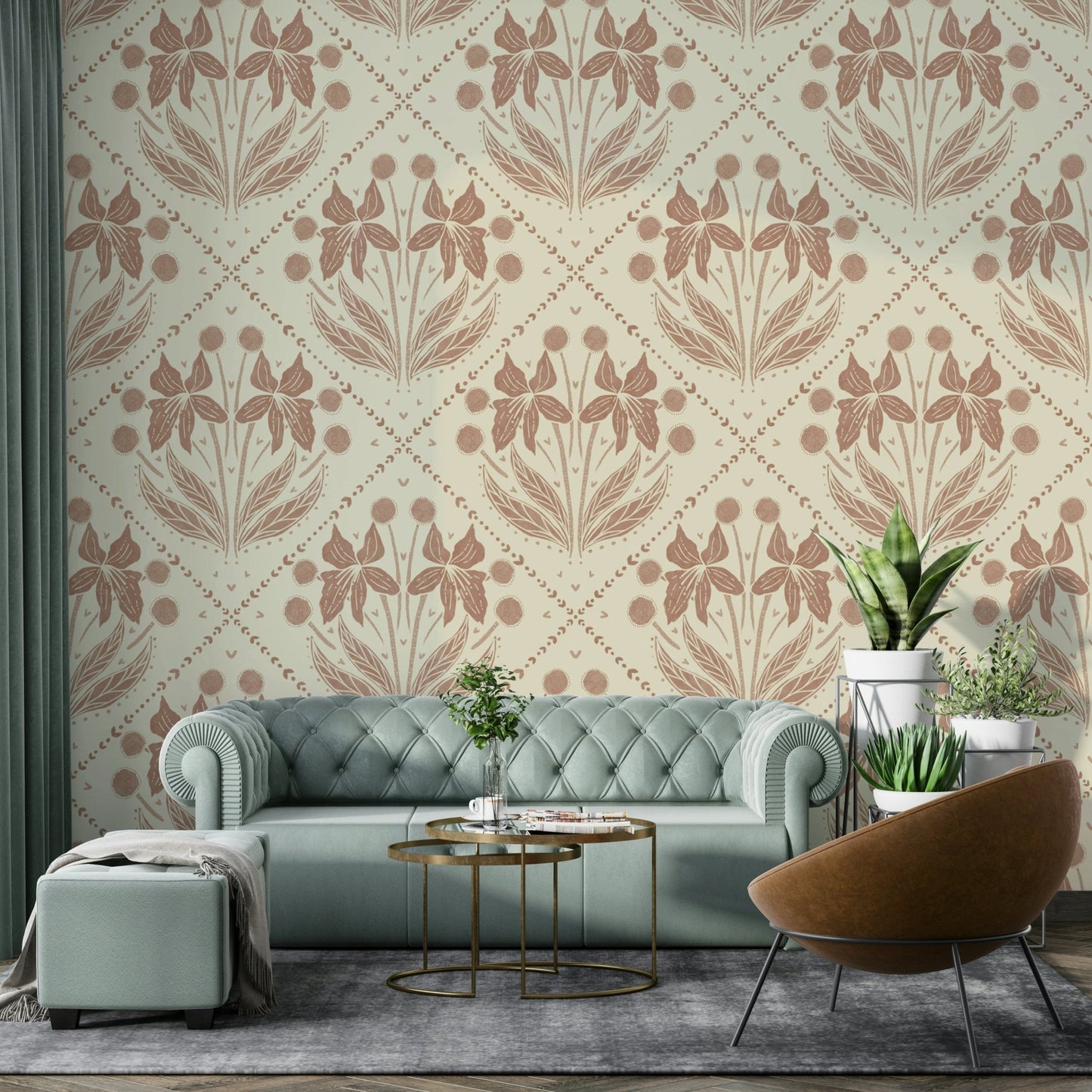 Terracotta background floral pattern
