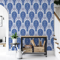 Unique blue floral rockets wallpaper for a creative wall design. RNM36
