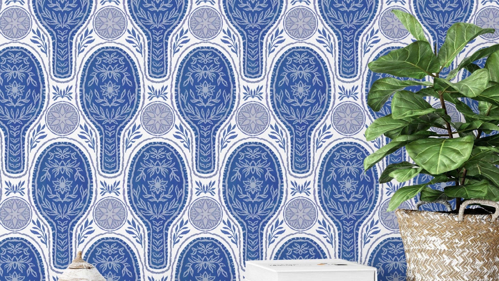 Vibrant floral rockets wallpaper in blue for a lively statement. RNM36
