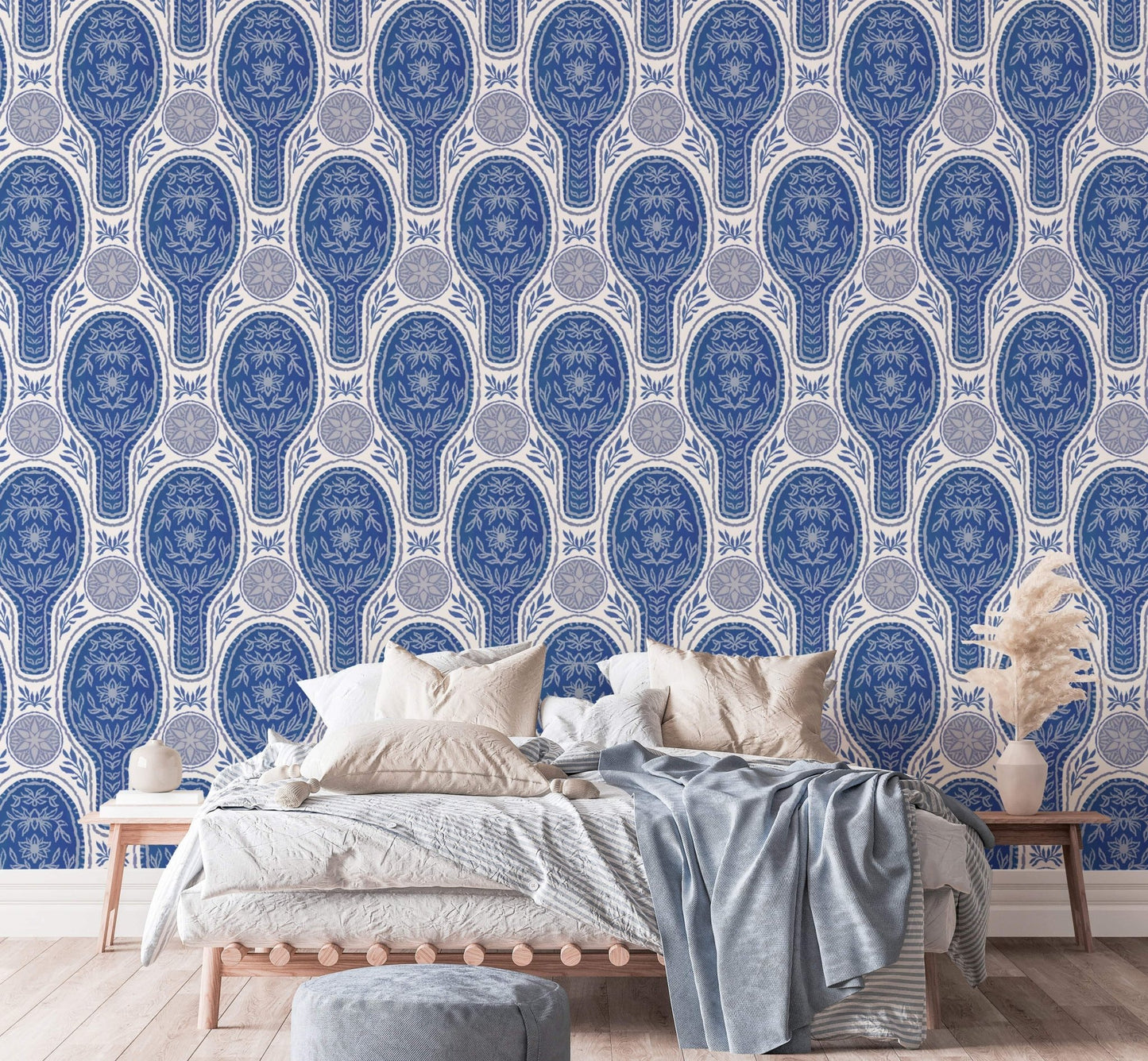 Artistic blue floral rockets mural for modern, dynamic spaces RNM36

