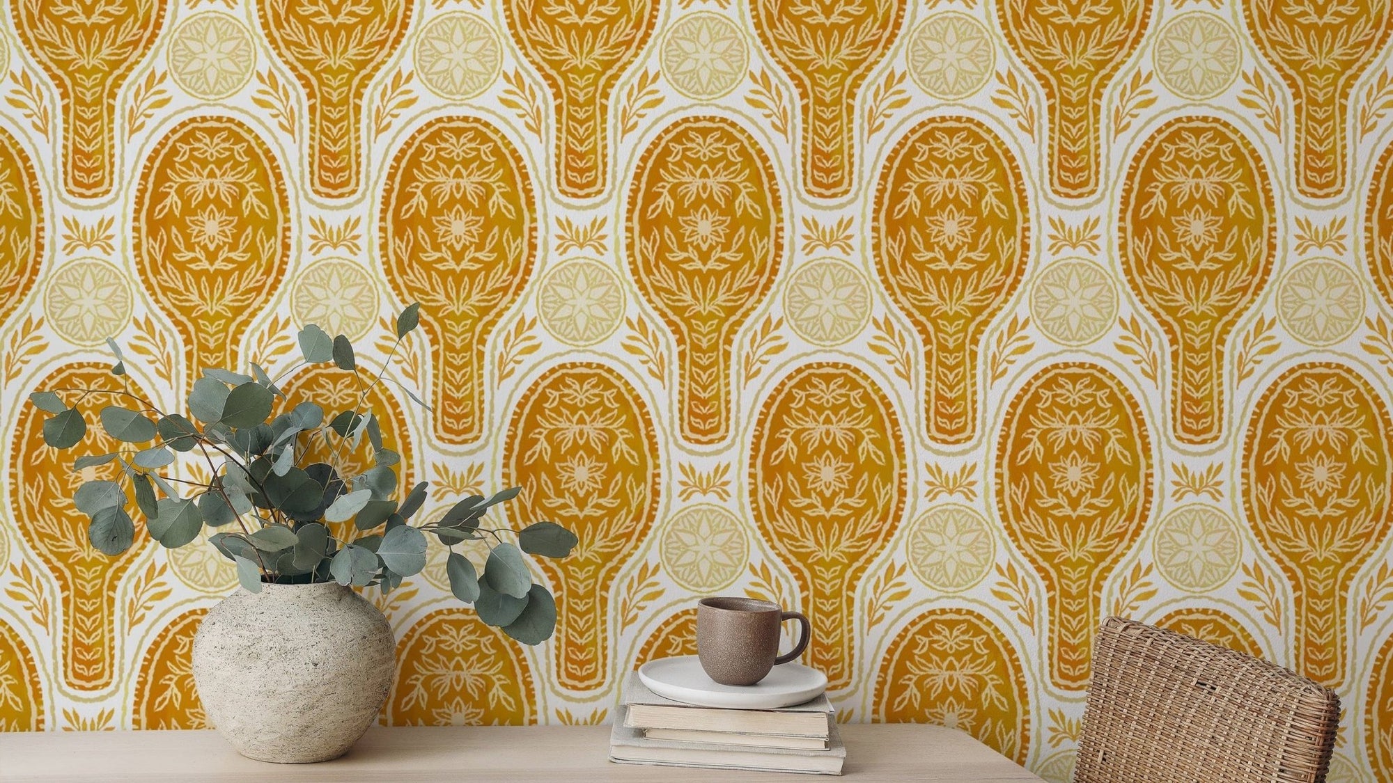 Floral Rockets Golden Yellow Wallpaper - Giffywalls RNM37