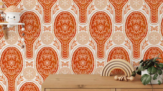 Bold floral rockets red wallpaper for a vibrant wall statement.
