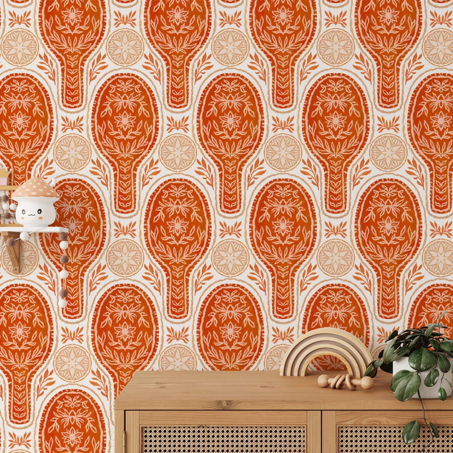 Sophisticated floral rockets mural in red for modern decor. RNM38
