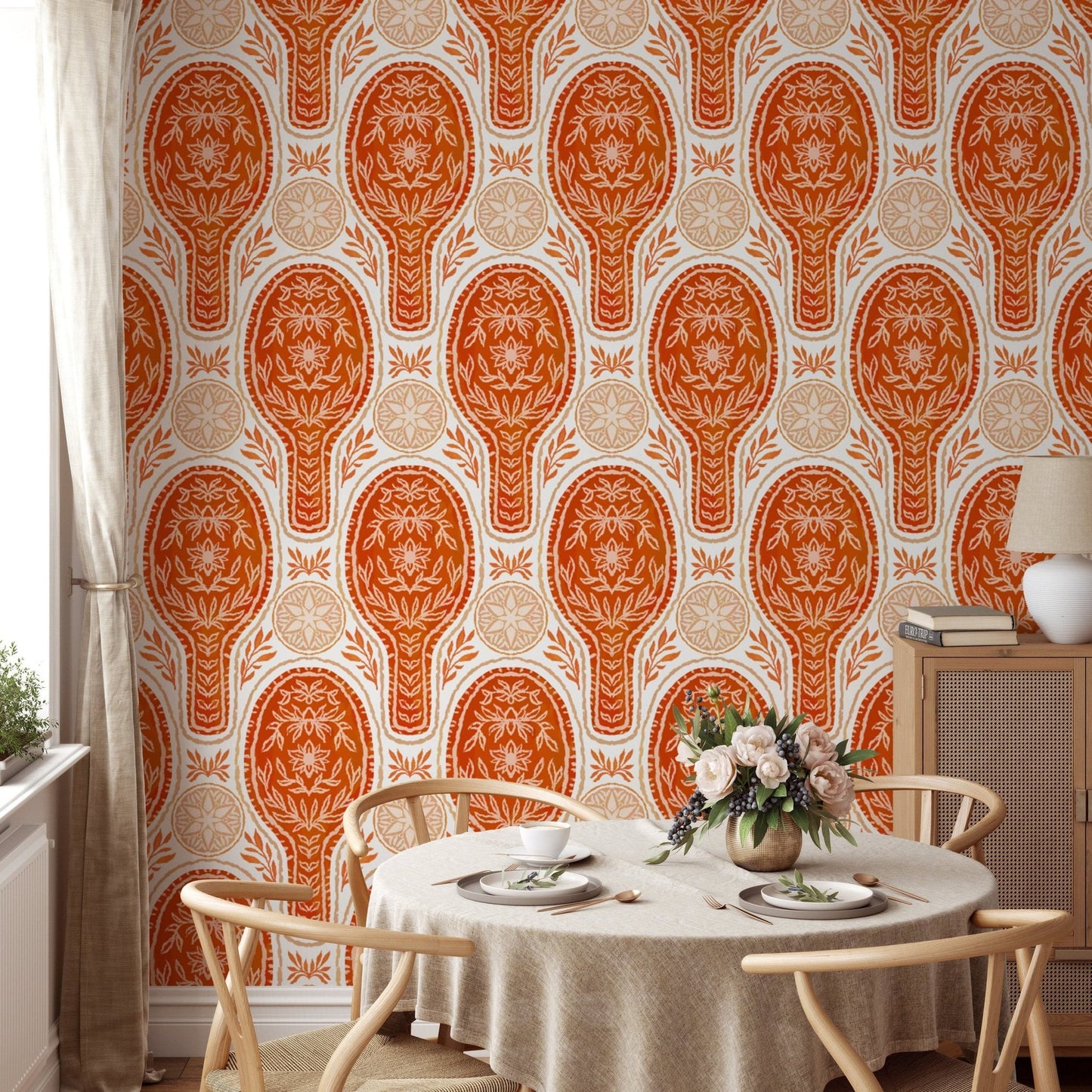Artistic floral rockets red wallpaper for creative wall accents. RNM38
