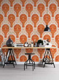 Charming floral rockets red wallpaper for kids' or fun spaces. RNM38
