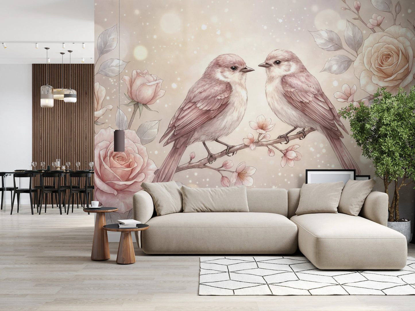 Floral Serenade Wall Mural for calm living room walls