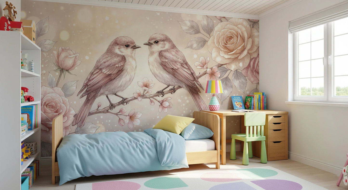 Floral Serenade Wall Mural birds wallpaper in bedroom