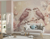 Romantic floral birds wallpaper for modern bedroom