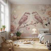 Floral birds wallpaper mural for peaceful bedroom decor