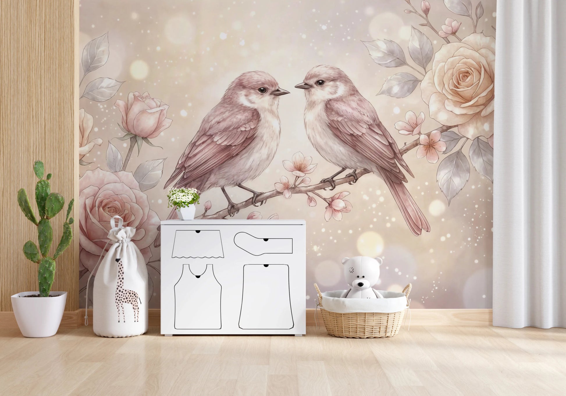 Pastel birds wallpaper ideal for home interior walls