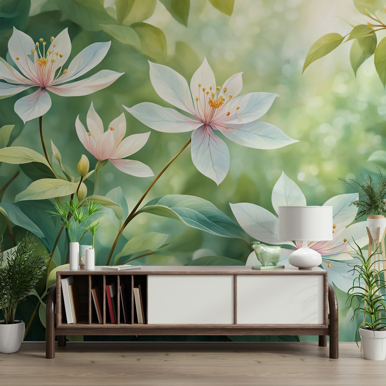 A classic floral wallpaper for walls with a calming theme.

