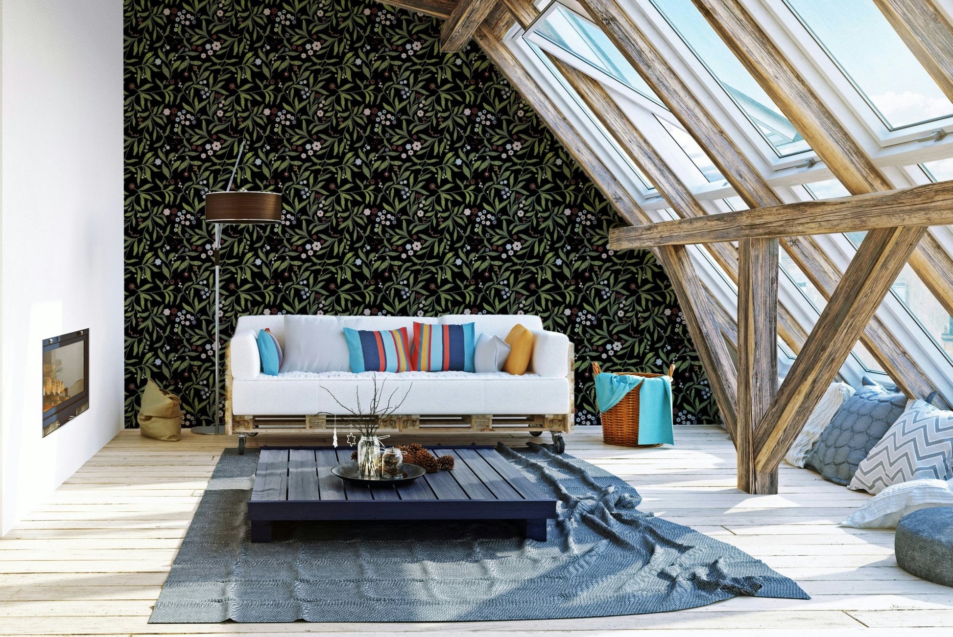 A beautiful serene floral wallpaper mural for a modern home.

