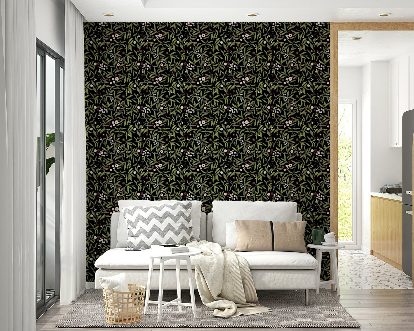 A beautiful modern art wall mural of delicate flowers.

