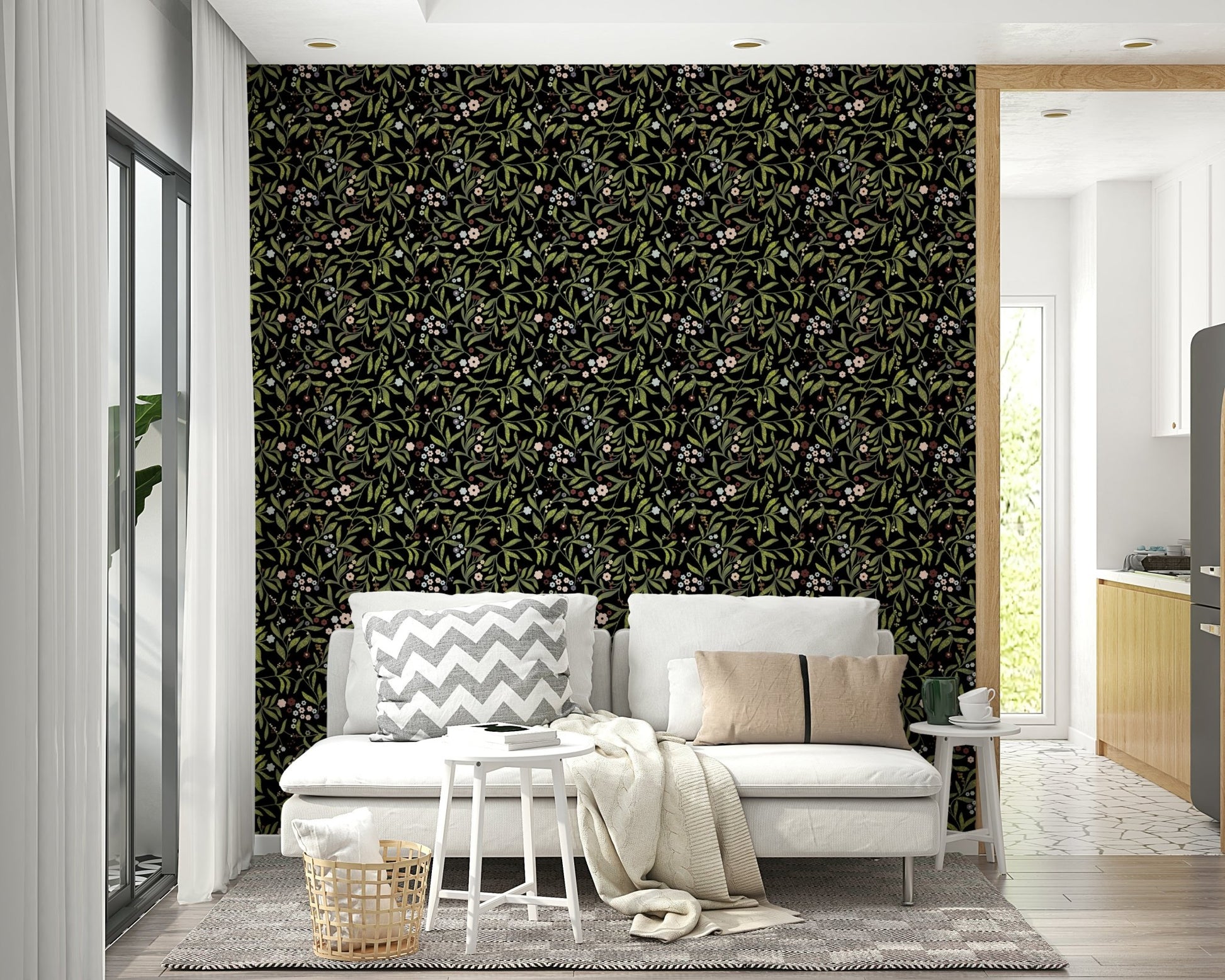A beautiful modern art wall mural of delicate flowers.

